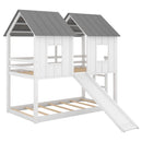 Twin Over Twin House Bunk Bed With Slide And Windows - White / Gray by HouseOfZazla