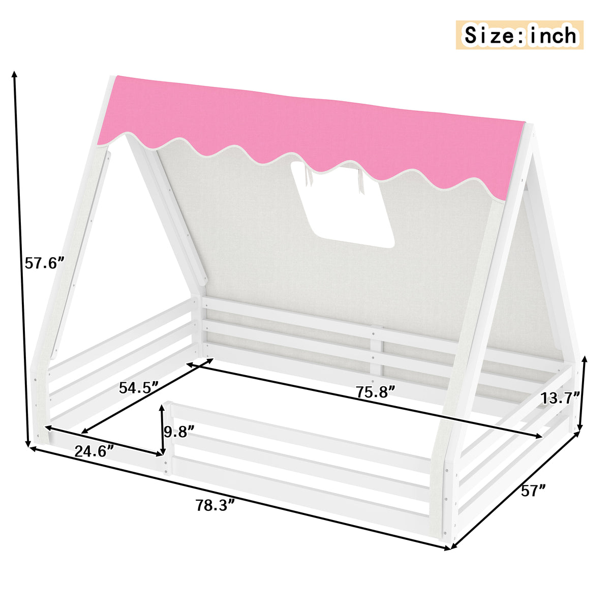 Full Size House Floor Bed with Tent and Light, photo 4 of 10