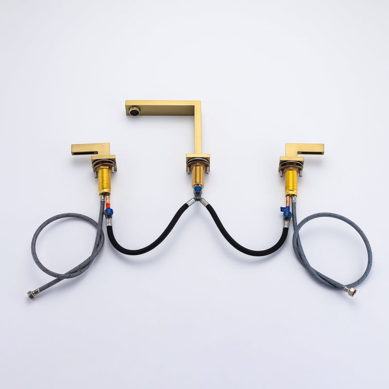 8 inch Widespread Bathroom Faucet Matte Black Bathroom Faucets for Sink 3 Hole Brass 2 Handle Lavatory Square Faucet Modern rv Bathroom Faucets