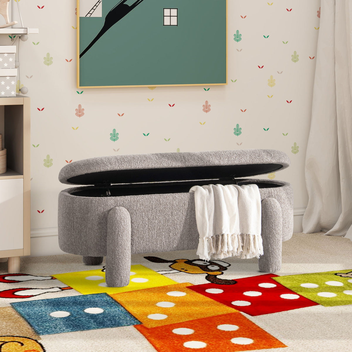 Hugo - Oval Fully Upholstered Storage Bench