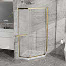 Goodyo - Neo-Angle Frameless Shower Door Corner Enclosure With Acrylic Shower Base Combo, Pivot Shower Door by HouseOfZazla