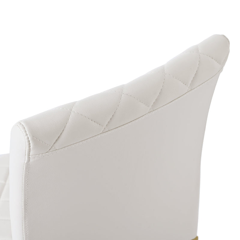 7-Piece Modern Dining Table Set, Rectangular Marble Texture Kitchen Table and 6 PU leather Chairs with X-Shaped Gold Steel Pipe Legs for Dining Room (White)