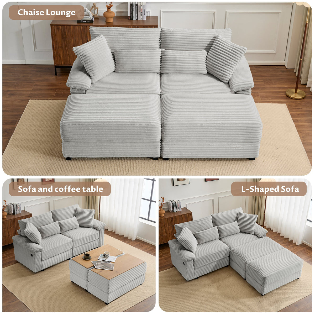 Double Chaise Lounge Set with Reversible Ottoman, photo 3 of 10