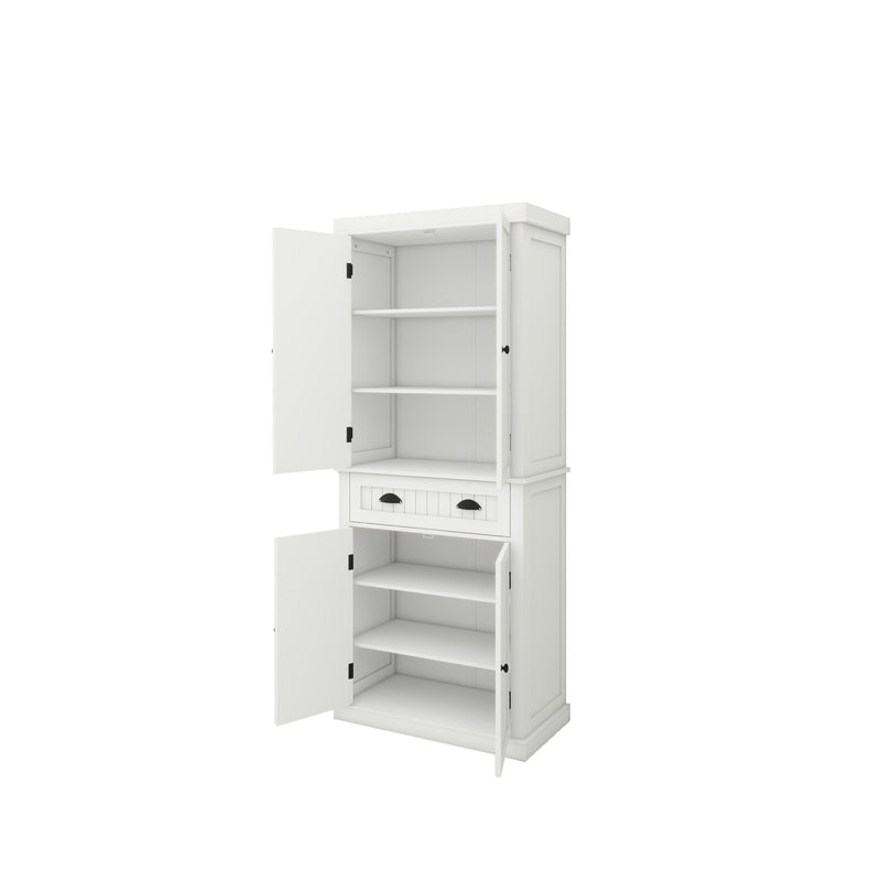 71" Kitchen Pantry Storage Cabinet, with 4 Doors, Drawer, 2 Adjustable Shelves, Freestanding Cupboard for Dining Room Living Room, Laundry-White