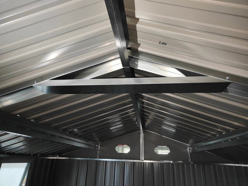 8x6 Ft Metal Outdoor Storage Shed with Window, Floor Base, Air Vents and Double Hinged Door