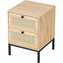 Set of 2 rectangle Rattan Bedside Table Nightstand with Drawer 2