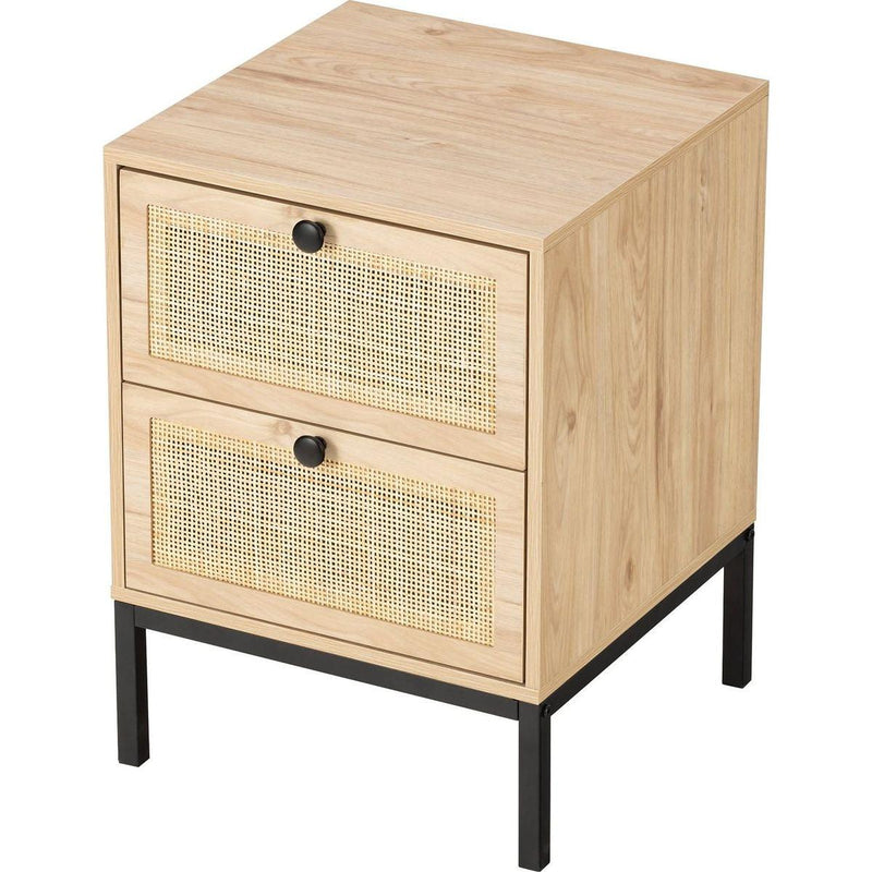 Set of 2 rectangle Rattan Bedside Table Nightstand with Drawer 2