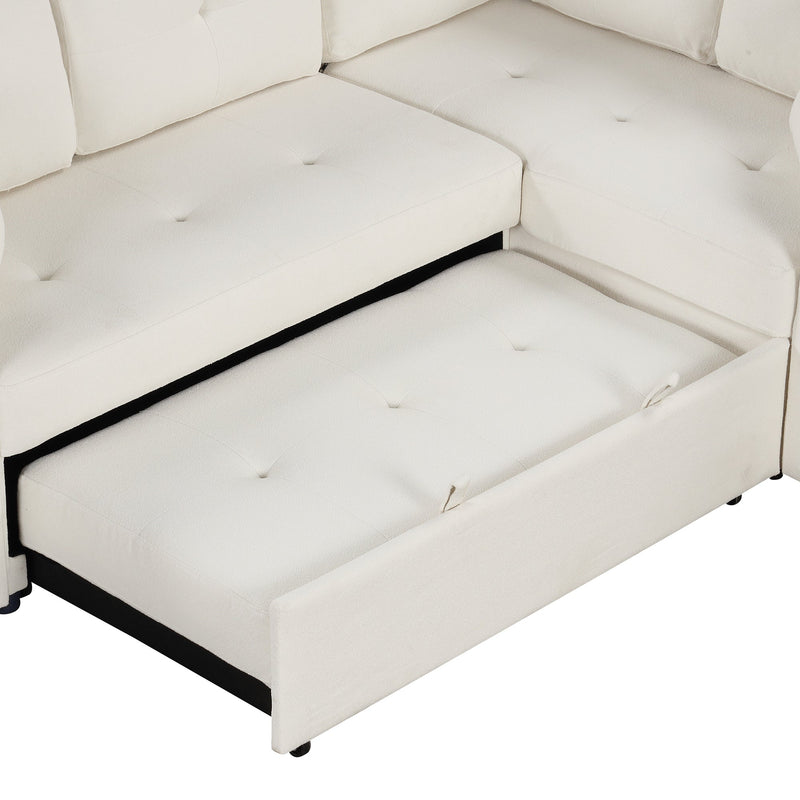 87.4" L-shape Sofa Bed Pull-out Sleeper Sofa with Wheels, USB Ports, Power Sockets for Living Room, Beige