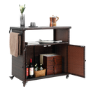 Outdoor Wicker Bar Cart with Glass Top and Wheels - Light Brown