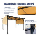9.5 x 12 Ft Outdoor Pergola Patio Gazebo,Retractable Shade Canopy,Steel Frame Grape Gazebo,Sunshelter Pergola for Gardens,Terraces,Backyard-Khaki