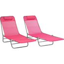 2 Piece Folding Chaise Lounge Chairs, Pool Sun Tanning Chairs, Outdoor Lounge Chairs with 6-Position Reclining Back, Breathable Mesh Seat, Headrest for Beach, Yard, Patio, Pink