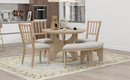 5-Piece Dining Table Set, 44" Round Dining Table with Curved Bench & Side Chairs for 4-5 People for Dining Room and Kitchen (Natural Wood Wash)