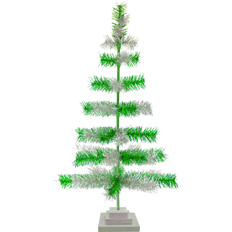 Green & Silver Mixed Tinsel Tree