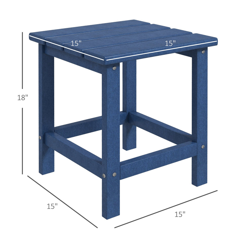 Adirondack Side Table, Square Patio End Table, Weather Resistant 15" Outdoor HDPE Table for Porch, Pool, Balcony, Blue