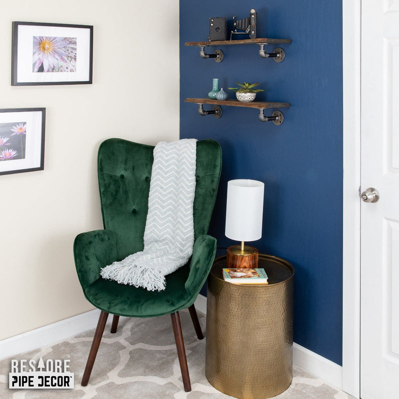 24” Boulder Black Live Edge Wood Shelf with L-Shaped Pipe Brackets (2-Pack)