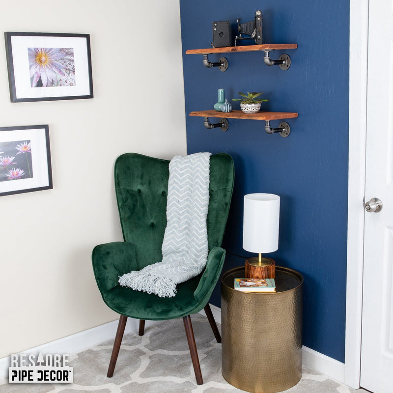 24” Sunset Cedar Live Edge Wood Shelf with L-Shaped Pipe Brackets (2-Pack)