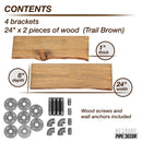 24” Trail Brown Live Edge Wood Shelf with L-Shaped Pipe Brackets (2-Pack)
