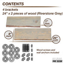 24” Riverstone Grey Live Edge Wood Shelf with L-Shaped Pipe Brackets (2-Pack)