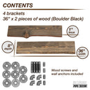 36” Boulder Black Live Edge Wood Shelf with L-Shaped Pipe Brackets (2-Pack) by PIPE DECOR