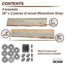36” Riverstone Grey Live Edge Wood Shelf with L-Shaped Pipe Brackets (2-Pack)