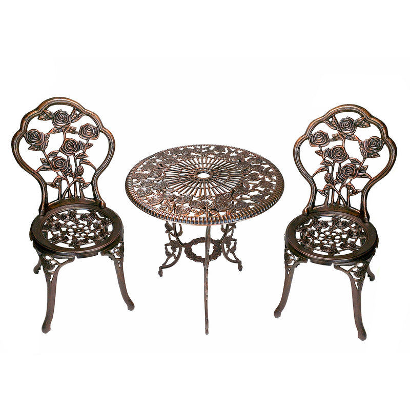 Cast Aluminum Metal Antique Bronze 3 Piece Patio Rose Bistro Set