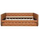 Upholstered Full Long Daybed With Trundle And LED Armrests - Brown by HouseOfZazla