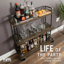 Three-tier Wood Shelf Industrial Bar Cart with Locking Wheels, Trail Brown by PIPE DECOR