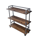 Three-tier Wood Shelf Industrial Bar Cart with Locking Wheels, Trail Brown by PIPE DECOR