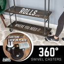 Three-tier Wood Shelf Industrial Bar Cart with Locking Wheels, Trail Brown