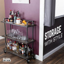 Three-tier Wood Shelf Industrial Bar Cart with Locking Wheels, Trail Brown by PIPE DECOR