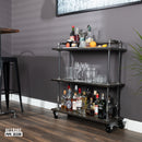 Three-tier Wood Shelf Industrial Bar Cart with Locking Wheels, Boulder Black