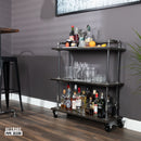 Three-tier Wood Shelf Industrial Bar Cart with Locking Wheels, Boulder Black