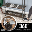 Three-tier Wood Shelf Industrial Bar Cart with Locking Wheels, Boulder Black