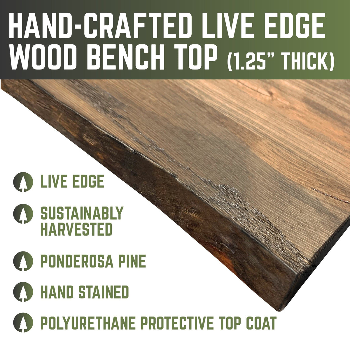 RESTORE Trail Brown Solid Live Edge Wood Accent Bench, photo 6 of 10