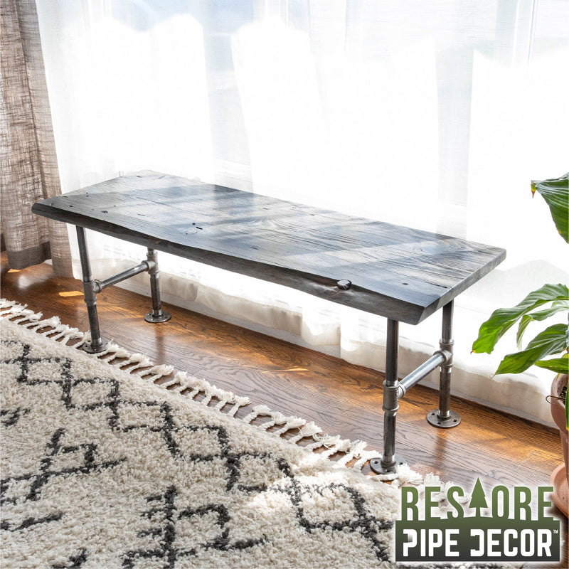 RESTORE Riverstone Grey Solid Live Edge Wood Accent Bench, photo 4 of 10