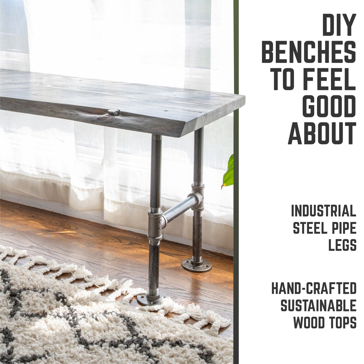 RESTORE Riverstone Grey Solid Live Edge Wood Accent Bench, photo 5 of 10