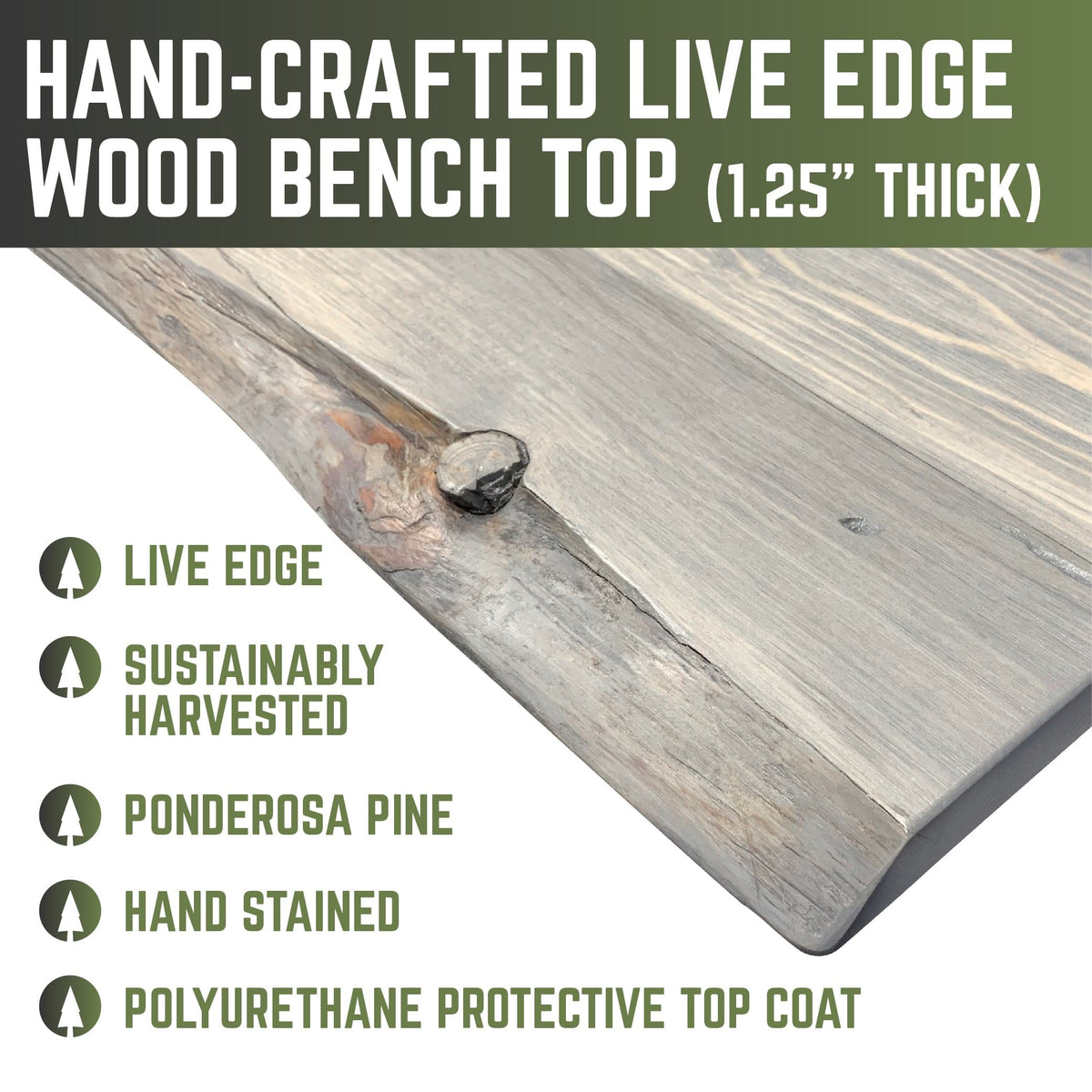 RESTORE Riverstone Grey Solid Live Edge Wood Accent Bench, photo 6 of 10
