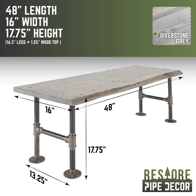RESTORE Riverstone Grey Solid Live Edge Wood Accent Bench, photo 3 of 10