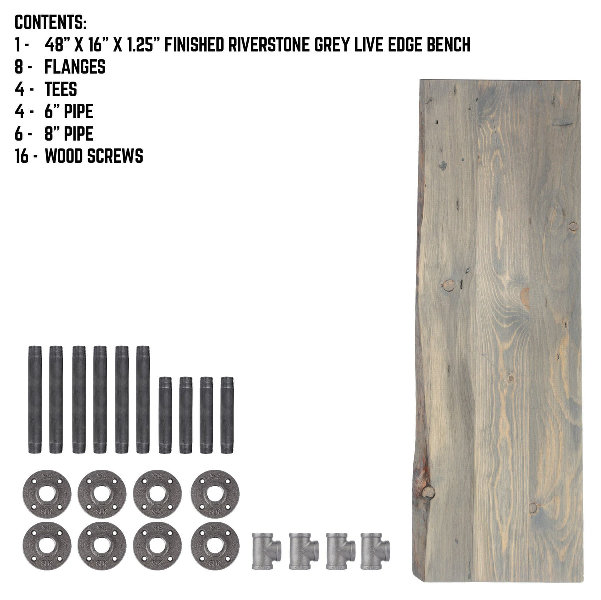RESTORE Riverstone Grey Solid Live Edge Wood Accent Bench, photo 10 of 10