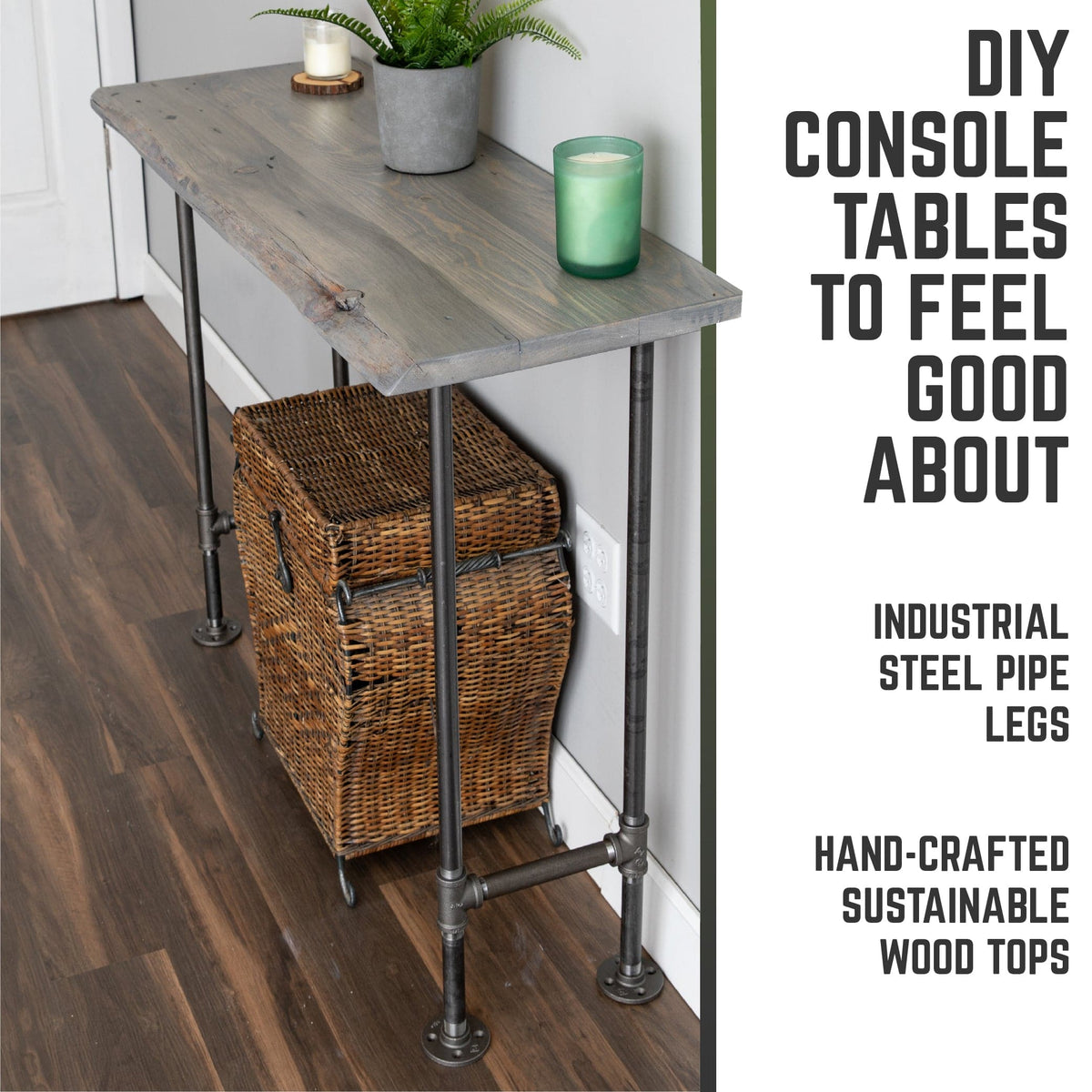 RESTORE Riverstone Grey Solid Live Edge Wood Console Table, photo 5 of 10