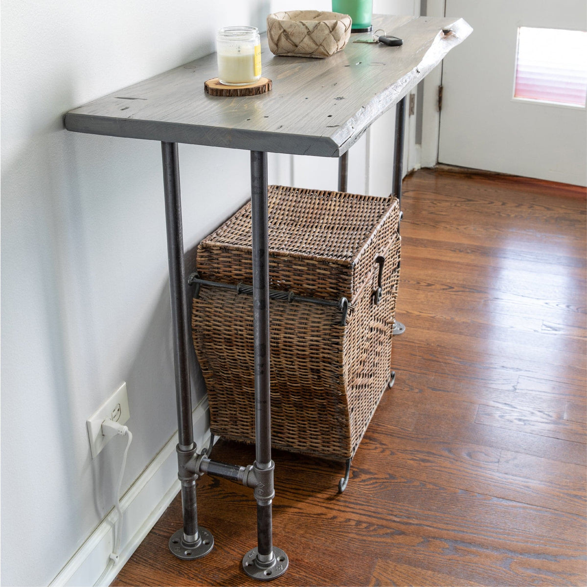 RESTORE Riverstone Grey Solid Live Edge Wood Console Table, photo 6 of 10