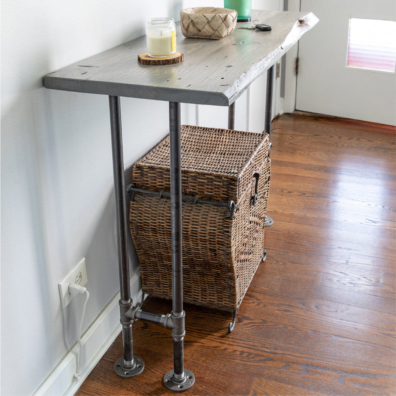 RESTORE Riverstone Grey Solid Live Edge Wood Console Table, photo 6 of 10