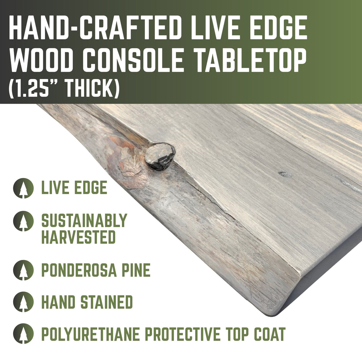 RESTORE Riverstone Grey Solid Live Edge Wood Console Table, photo 3 of 10