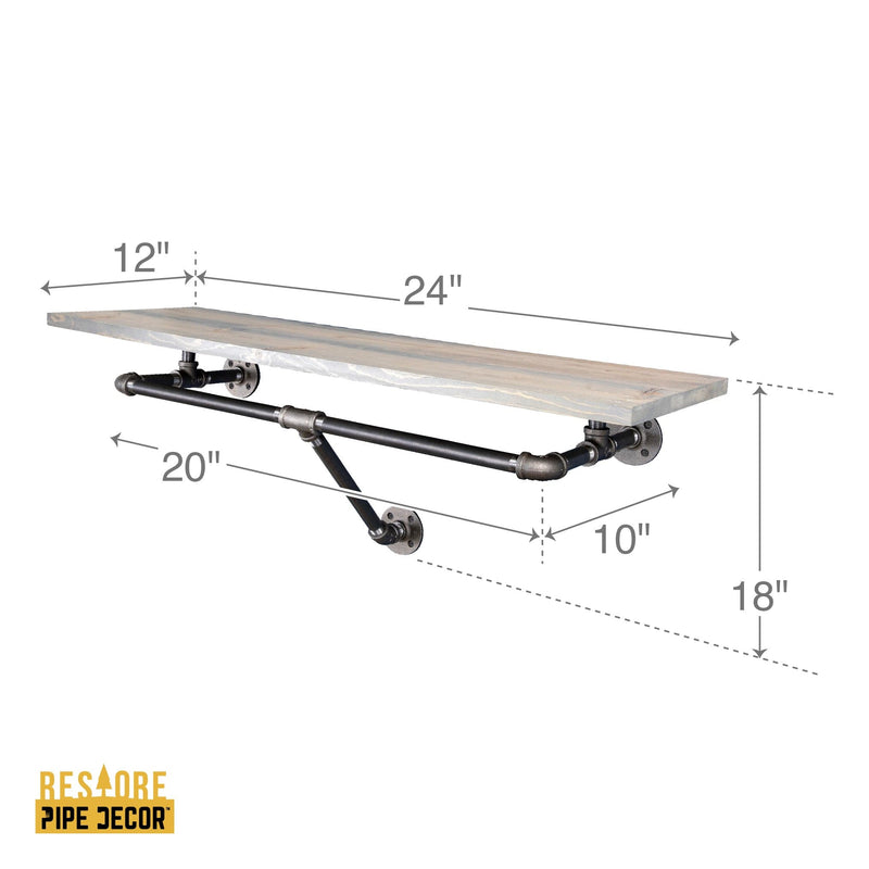 24 in. Wall Mounted Clothing Rack with Wood Shelf, Riverstone Grey