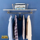 24 in. Wall Mounted Clothing Rack with Wood Shelf, Riverstone Grey by PIPE DECOR