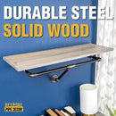 24 in. Wall Mounted Clothing Rack with Wood Shelf, Riverstone Grey