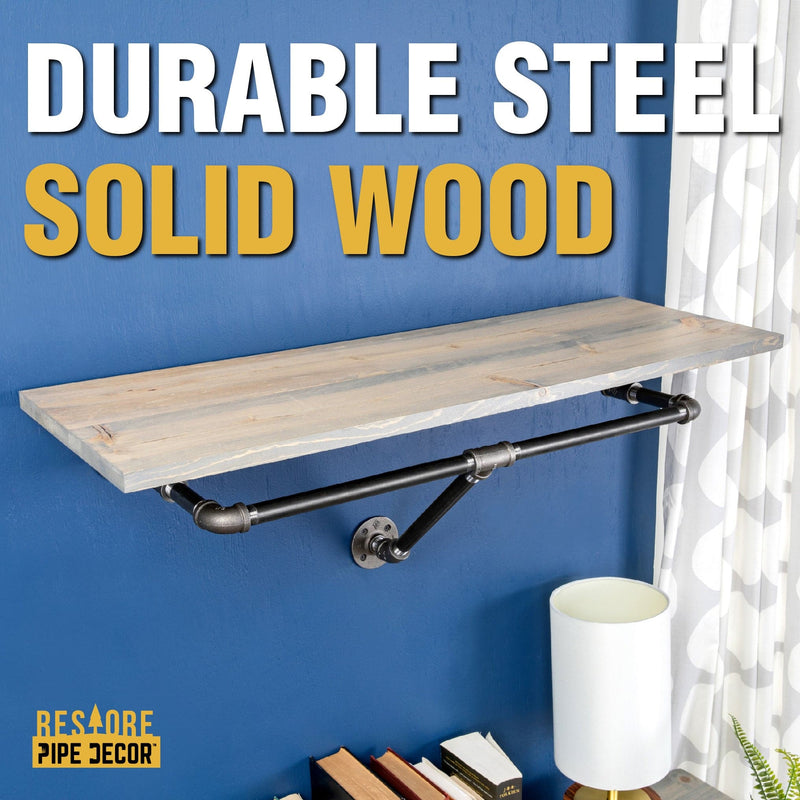 24 in. Wall Mounted Clothing Rack with Wood Shelf, Riverstone Grey