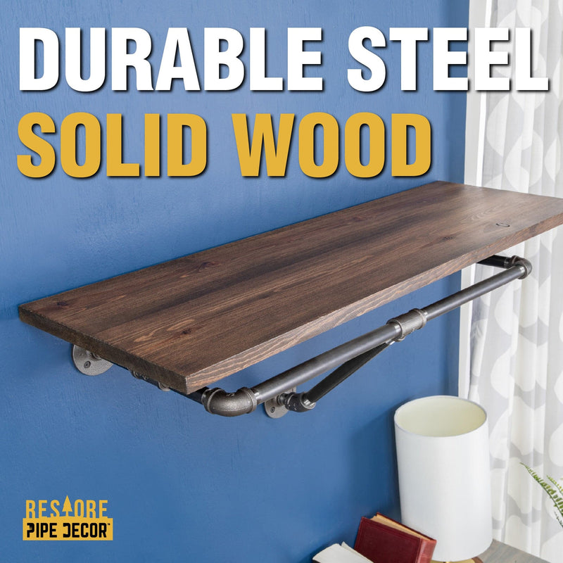 24 in. Wall Mounted Clothing Rack with Wood Shelf, Trail Brown