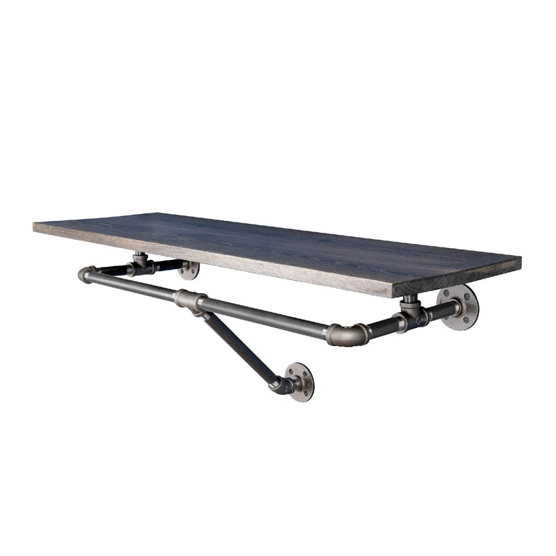 36 in. Wall Mounted Clothing Rack with Wood Shelf, Boulder Black