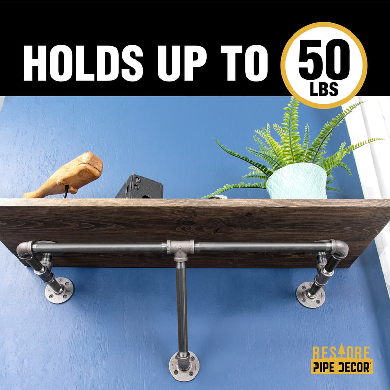 36 in. Wall Mounted Clothing Rack with Wood Shelf, Boulder Black